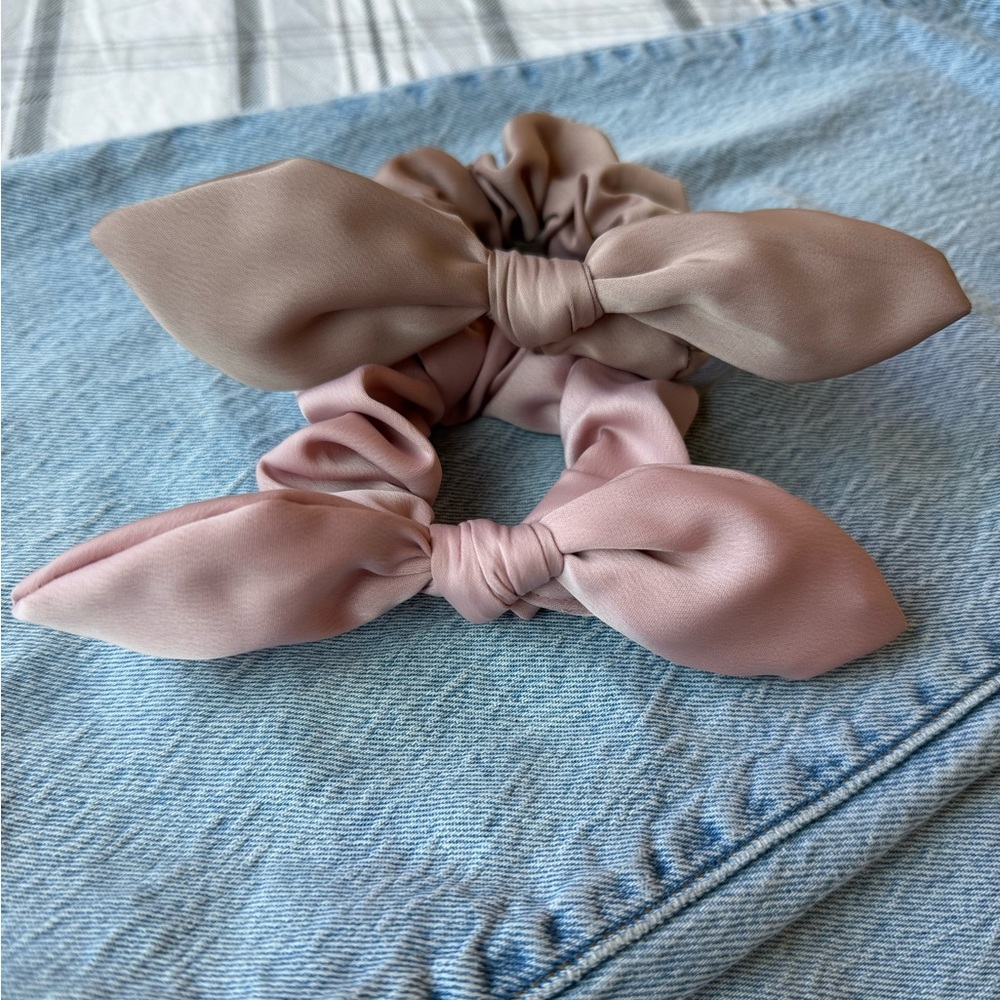 Elegant Satin Pink Hair Scrunchies Set